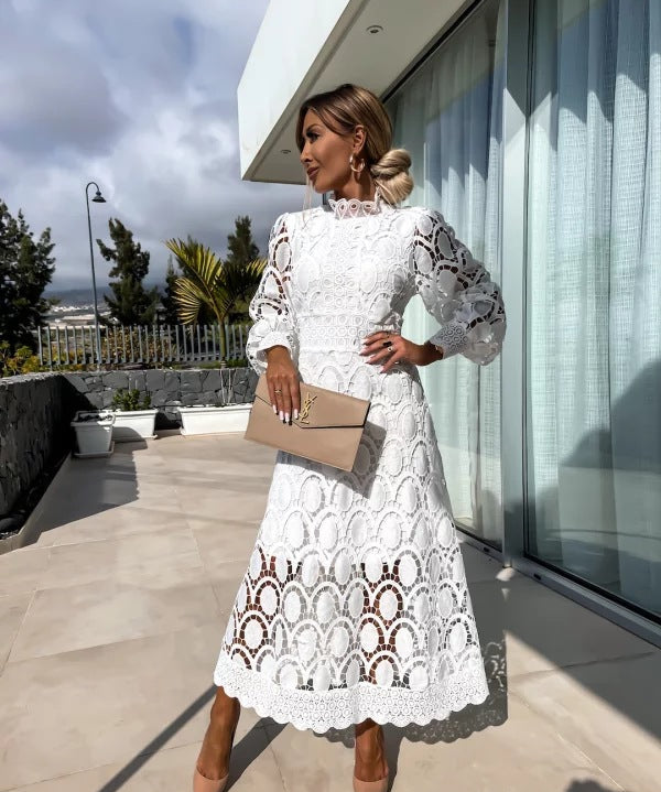 Women's Long Sleeved Turtle Neck Summer Dress | Midi