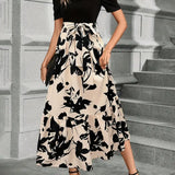 Women's Short Sleeve Round Neck Evening Dress with Bow Tie Waist | Maxi