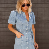 Women's Button Up Short Sleeve Summer Dress with Collar | Mini