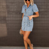 Women's Button Up Short Sleeve Summer Dress with Collar | Mini