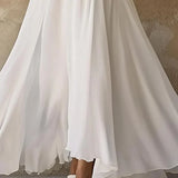 Women's V-neck Flared Summer Dress with Long Sleeve | Maxi