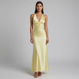 Women's Sleeveless V-neck Bridesmaid Dress in Lemon Color | Maxi