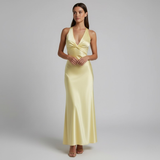 Women's Sleeveless V-neck Bridesmaid Dress in Lemon Color | Maxi