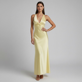 Women's Sleeveless V-neck Bridesmaid Dress in Lemon Color | Maxi