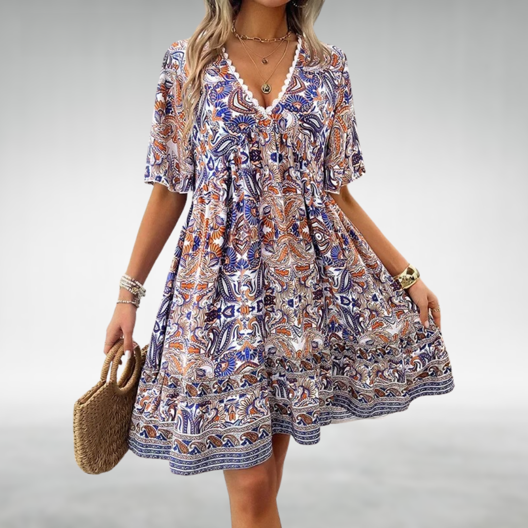 Women's Boho Dress with Floral Print | V-neck