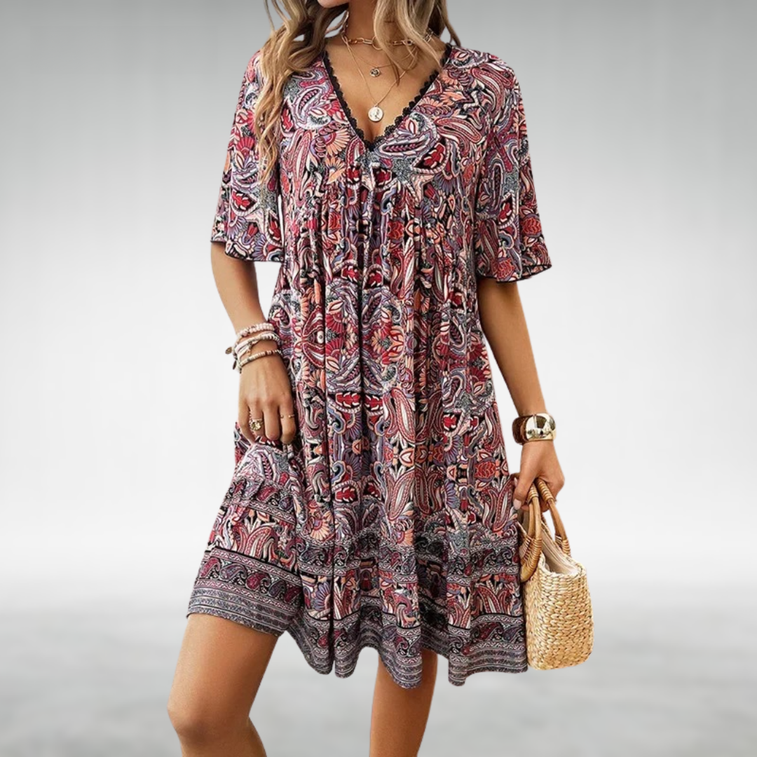 Women's Boho Dress with Floral Print | V-neck