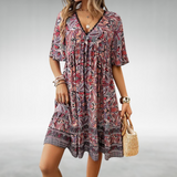 Women's Boho Dress with Floral Print | V-neck
