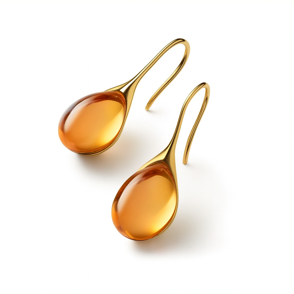 Minimalist Teardrop Earrings with Glass Crystal in Gold Tone