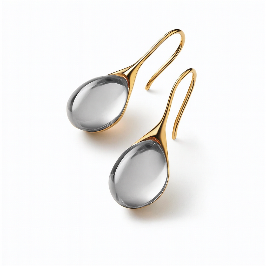 Minimalist Teardrop Earrings with Glass Crystal in Gold Tone