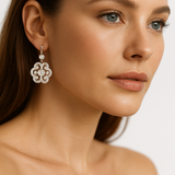 Vintage-Inspired Crystal Flower Drop Earrings in Two-Tone