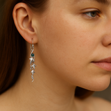 Nature Inspired Leaf and Vine Drop Earrings in Silver Tone