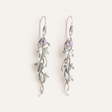 Nature Inspired Leaf and Vine Drop Earrings in Silver Tone