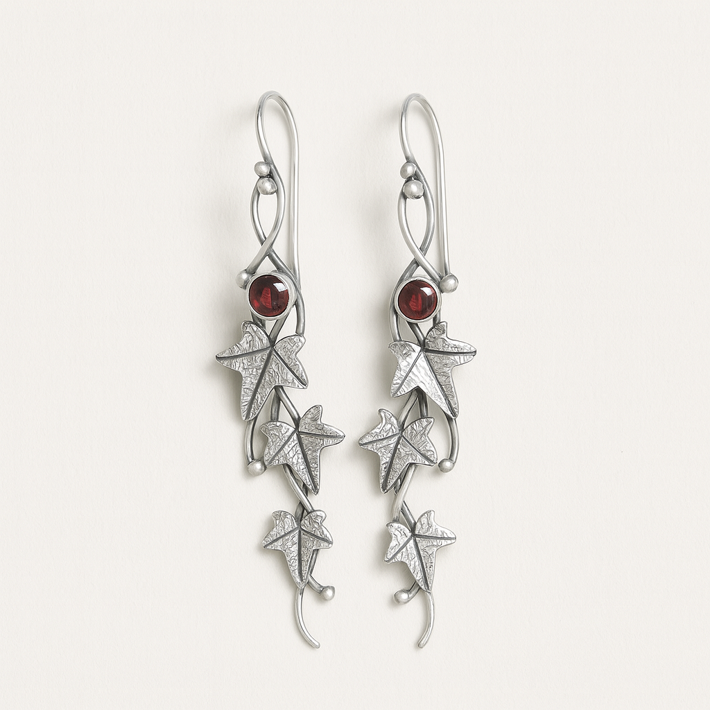 Nature Inspired Leaf and Vine Drop Earrings in Silver Tone