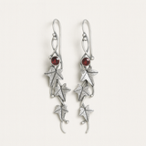 Nature Inspired Leaf and Vine Drop Earrings in Silver Tone