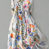 Women's Floral Print Dress with Adjustable Waist Tie | Midi