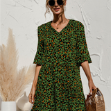 Women's 3/4 Sleeve Ruffle Mini Dress | V-Neck