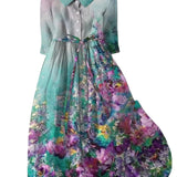 Women's 3/4 Sleeves Floral Design Dress | Midi