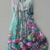Women's 3/4 Sleeves Floral Design Dress | Midi