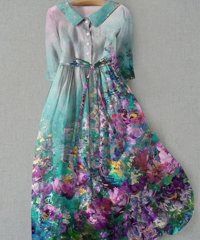 Women's 3/4 Sleeves Floral Design Dress | Midi