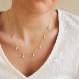 Gold Pearl Necklace - Freshwater Pearl Drops - 18K Gold Tone - Stainless Steel