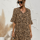 Women's 3/4 Sleeve Ruffle Mini Dress | V-Neck