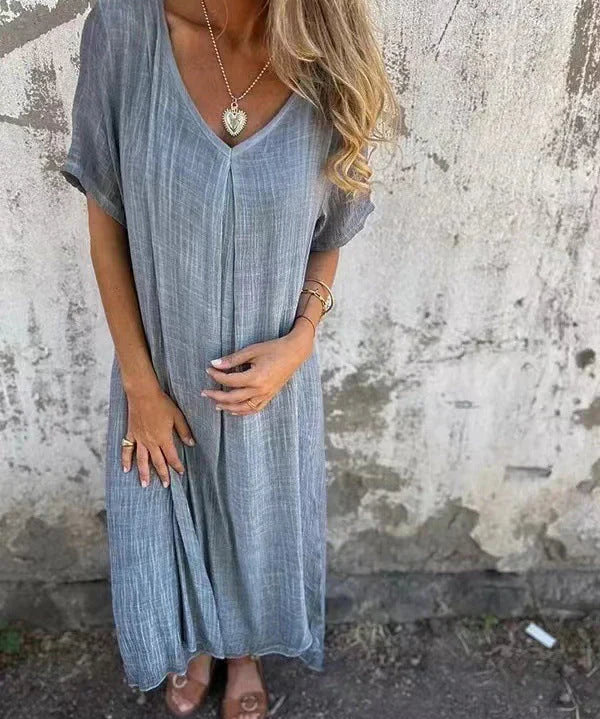 Women's V-Neck Summer Midi Dress | Short Sleeve