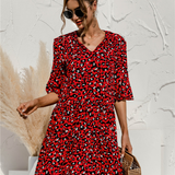 Women's 3/4 Sleeve Ruffle Mini Dress | V-Neck