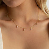 Gold Pearl Necklace - Freshwater Pearl Drops - 18K Gold Tone - Stainless Steel