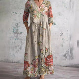 Women's V-Neck Floral Print Summer Dress | Midi