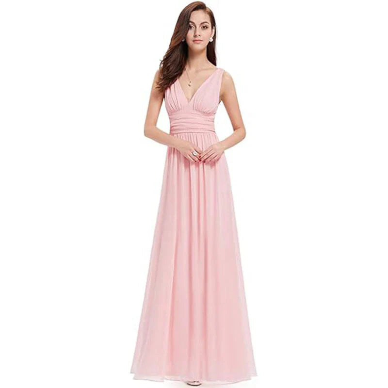 Women's V Neck Sleeveless Evening Dress | Maxi