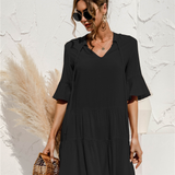 Women's 3/4 Sleeve Ruffle Mini Dress | V-Neck