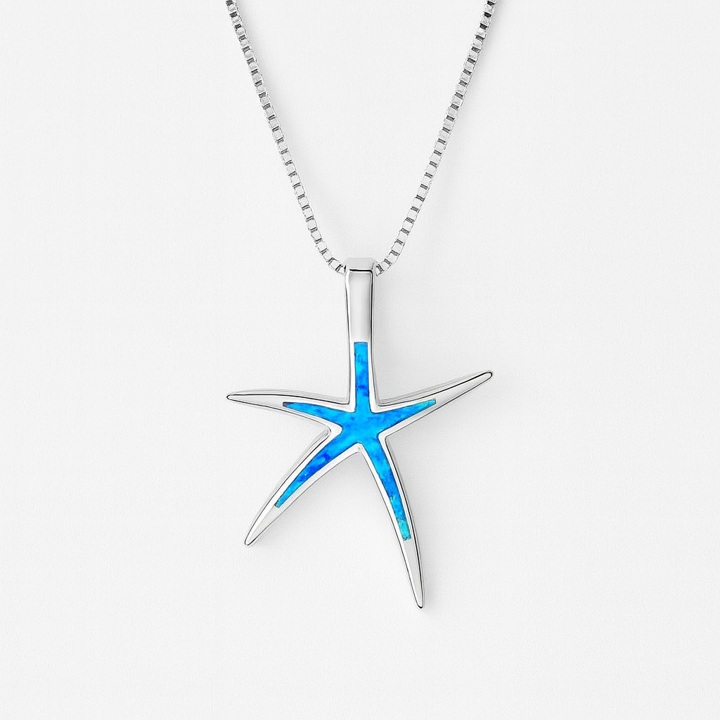 Ocean-Inspired Starfish Necklace with Blue Inlay Accent