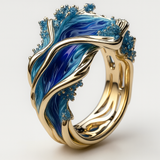 Ocean Wave Gold Ring with Blue Accent Detailing
