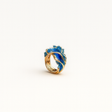 Ocean Wave Gold Ring with Blue Accent Detailing