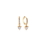 Gold One Zirconia Heart Earrings - Brilliant Romantic Design - 18K Gold Plated