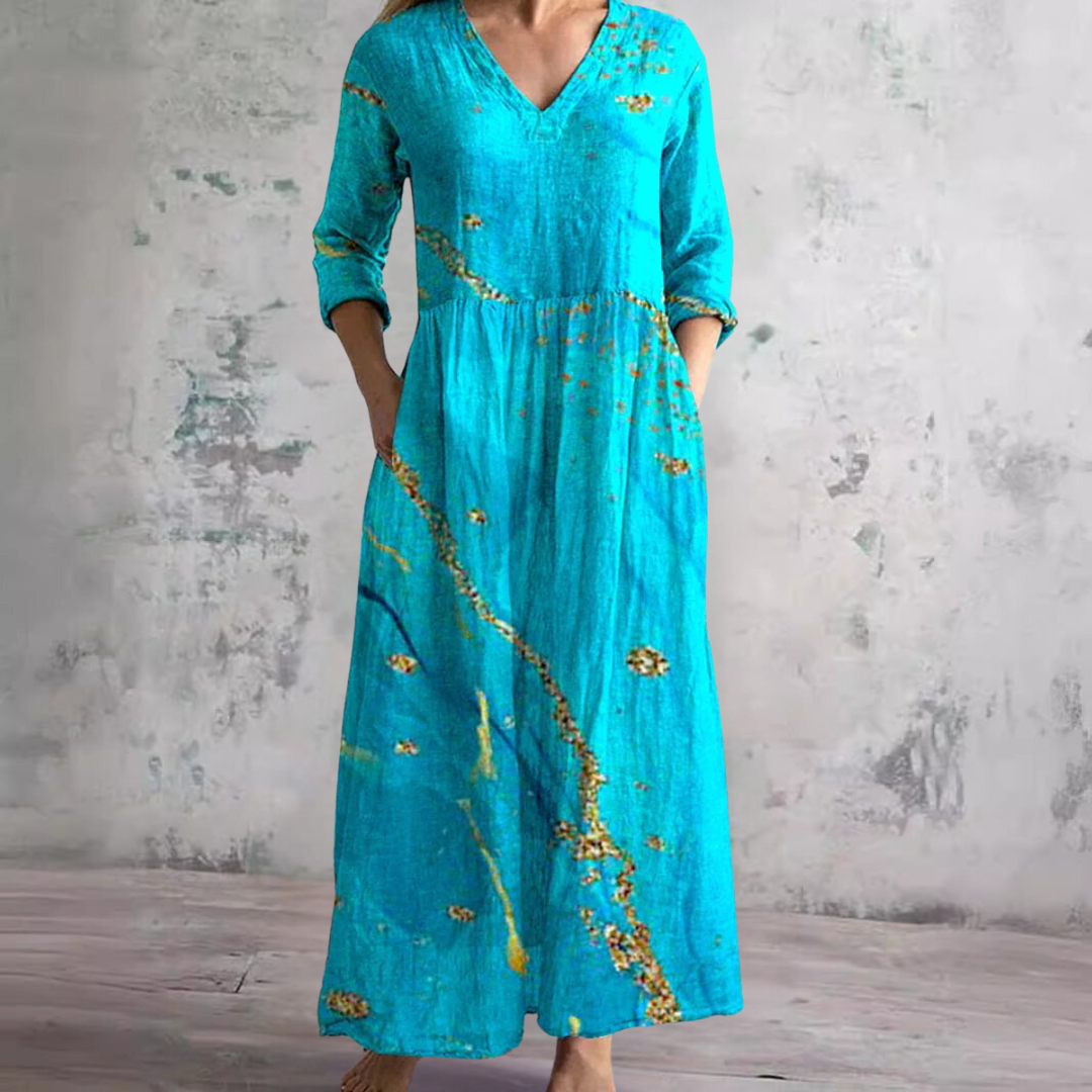 Women's V-Neck Floral Print Summer Dress | Midi