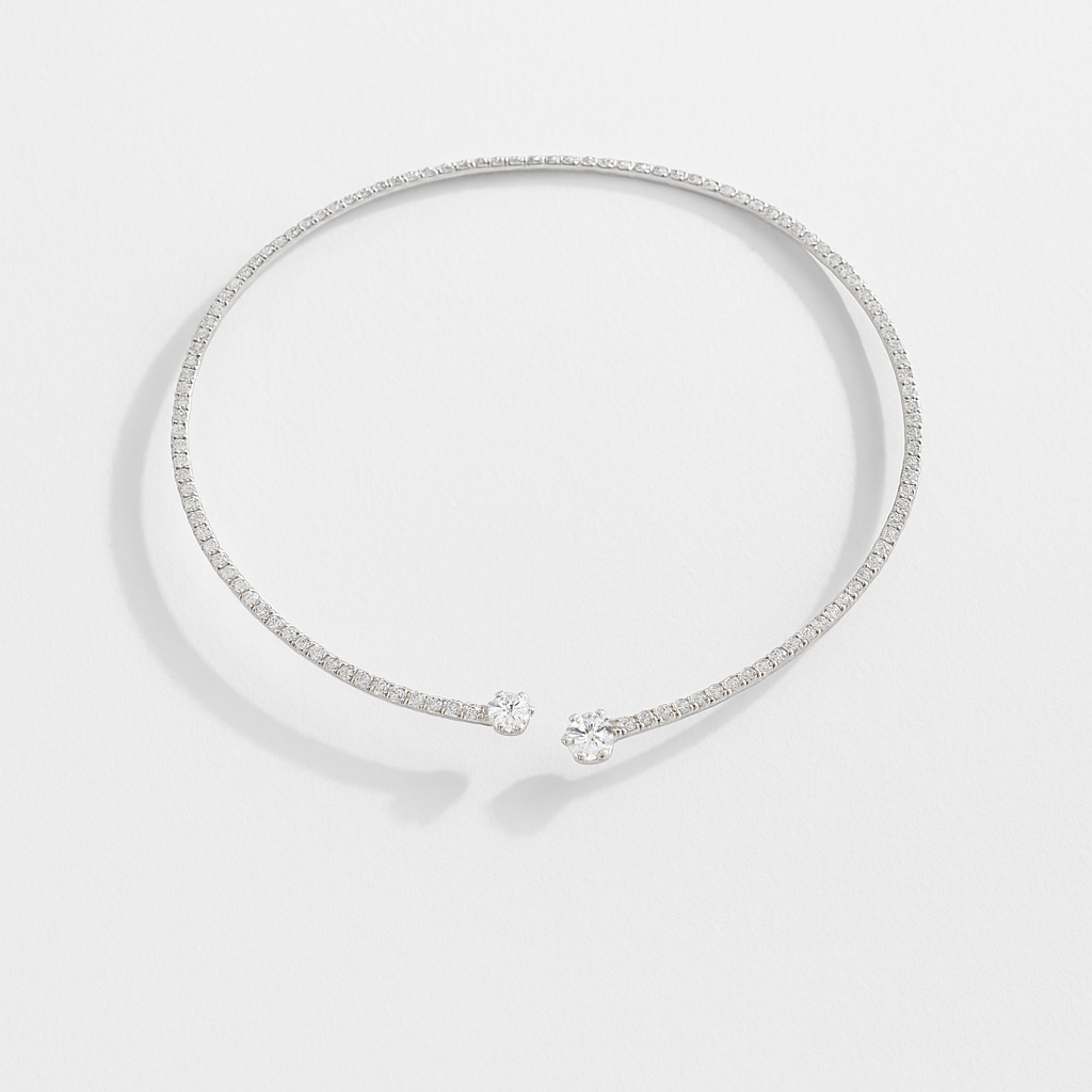 Open-Ended Zircon Choker with Dual Sparkling Accents