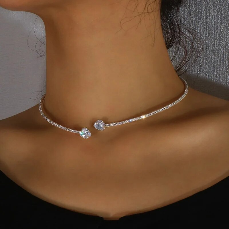 Open-Ended Zircon Choker with Dual Sparkling Accents