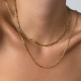 Gold Paperclip Necklace - Elongated Link Chain - 18K Gold Tone