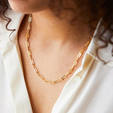 Gold Paperclip Necklace - Elongated Link Chain - 18K Gold Tone