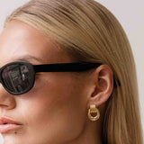 Gold Stud Earrings - Triple Ring Design - 18K Gold Tone - Polished Finish