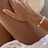 Gold Polished Bangle - Engraved Circular Detailing - 18K Gold Tone