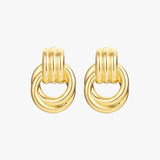 Gold Stud Earrings - Triple Ring Design - 18K Gold Tone - Polished Finish
