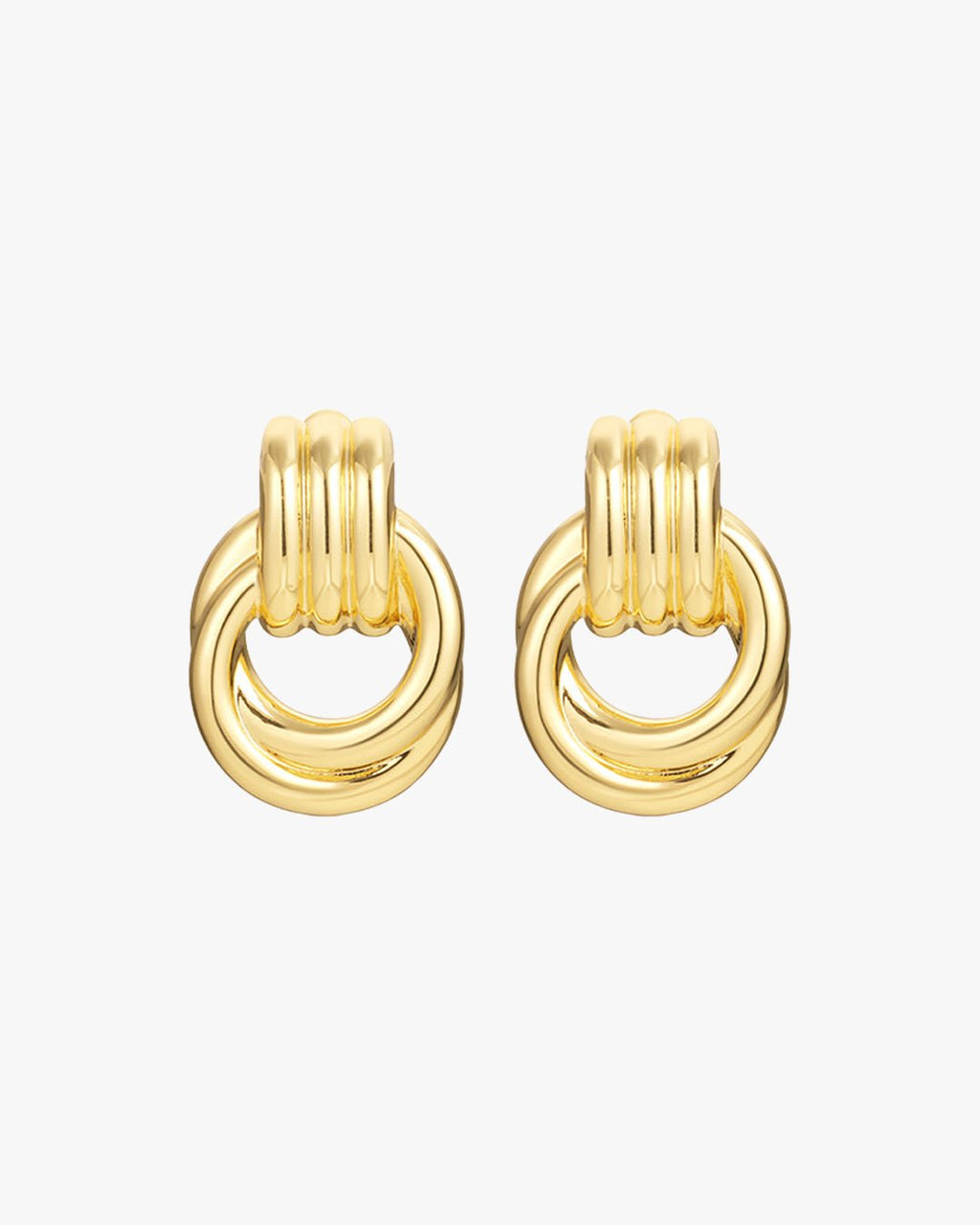 Polished Gold-Plated Triple Ring Stud Earrings
