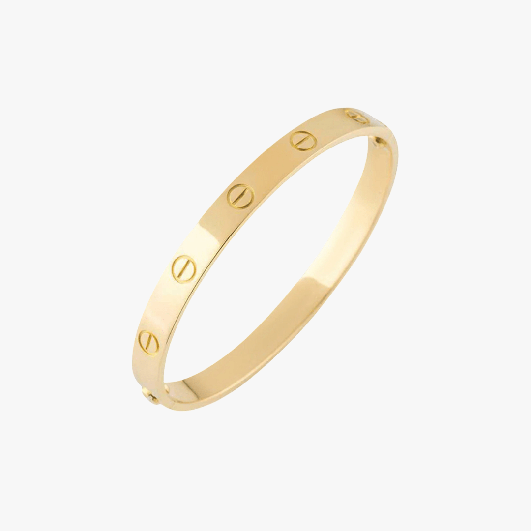 Gold Polished Bangle - Engraved Circular Detailing - 18K Gold Tone