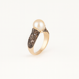 Gold Pearl Ring - Decorative Setting - 18K Gold Tone - Stainless Steel