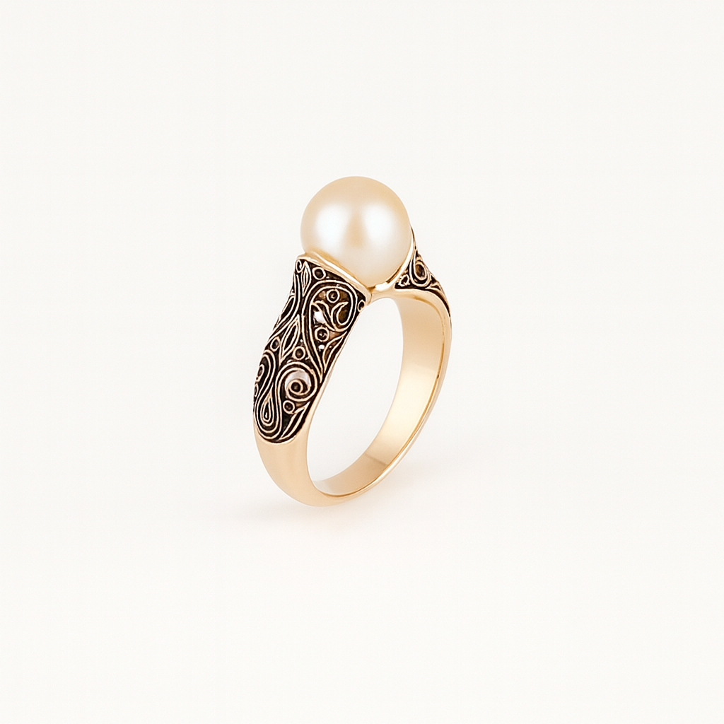 Polished Gold Ring with Decorative Pearl Setting