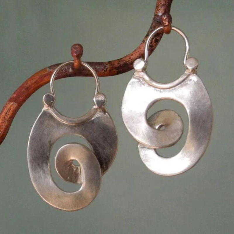 Polished Spiral Pattern Drop Earrings in Silver Tone
