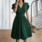 Women's Wrap V Neck Ruffled Short Sleeves Summer Dress | Mini