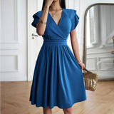 Women's Wrap V Neck Ruffled Short Sleeves Summer Dress | Mini